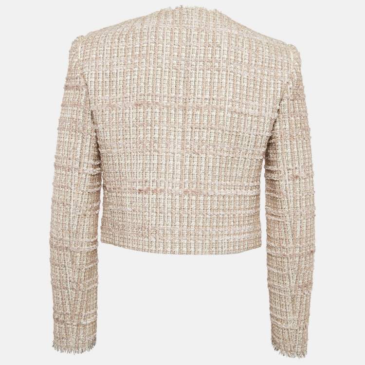 Pre Owned Paule Ka White/Pink Lurex Tweed Jacket S