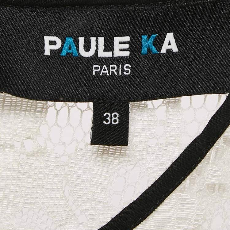 Pre Owned Paule Ka White Floral Lace Sleeveless Top M