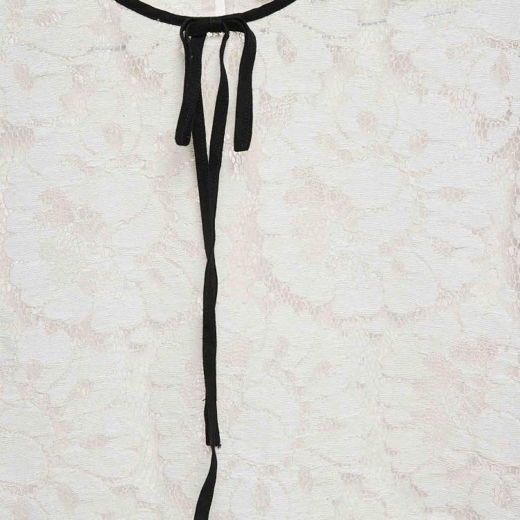 Pre Owned Paule Ka White Floral Lace Sleeveless Top M
