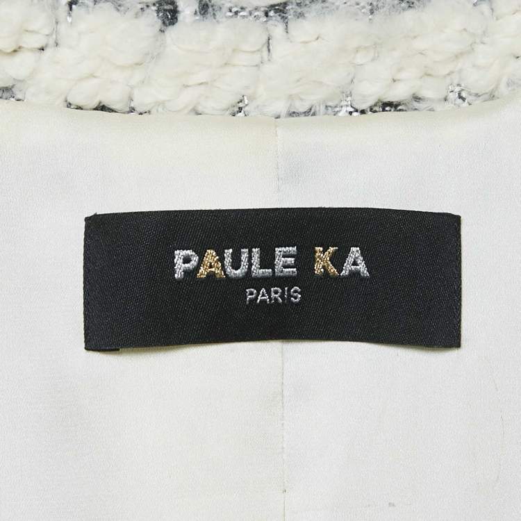 Pre Owned Paule Ka Off White Tweed Mid-Length Coat M