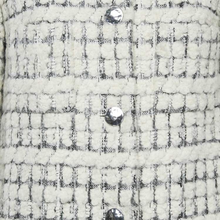 Pre Owned Paule Ka Off White Tweed Mid-Length Coat M