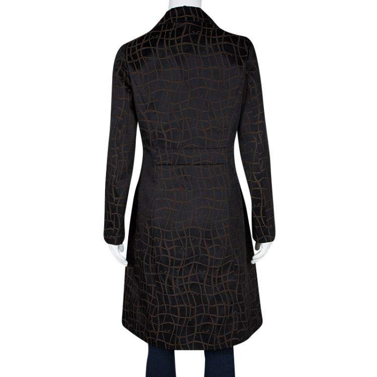 Pre Owned Paule Ka Black and Brown Jacquard Logo Detail Double Breasted Coat L