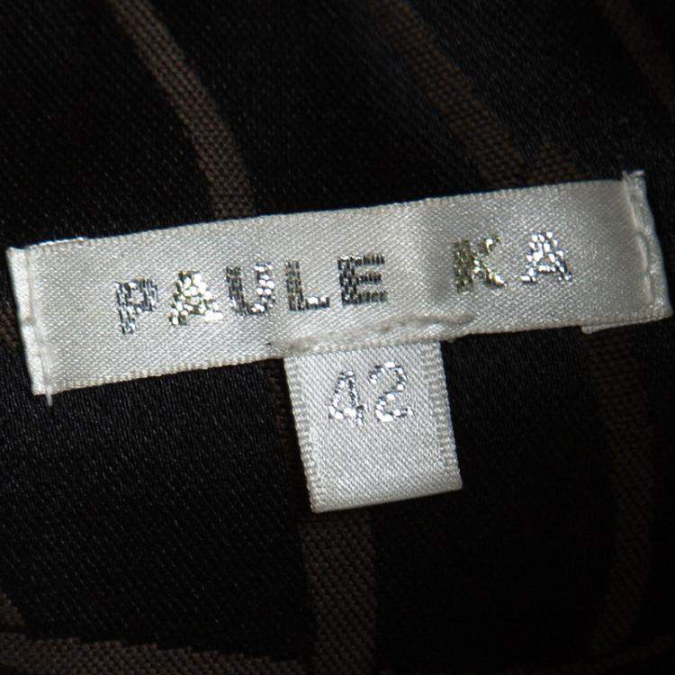 Pre Owned Paule Ka Black and Brown Jacquard Logo Detail Double Breasted Coat L