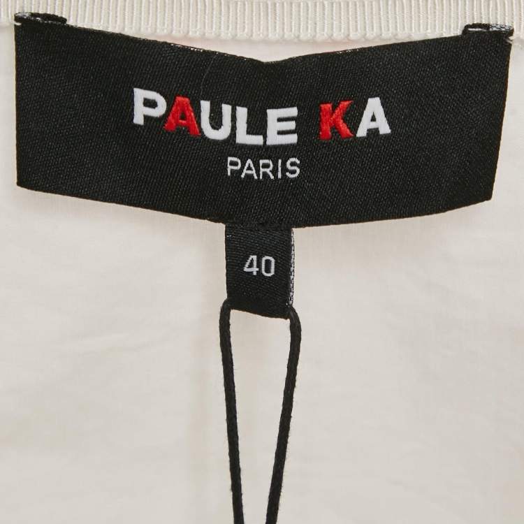 Pre Owned Paule Ka Off-White Floral Embroidery Cotton Top M