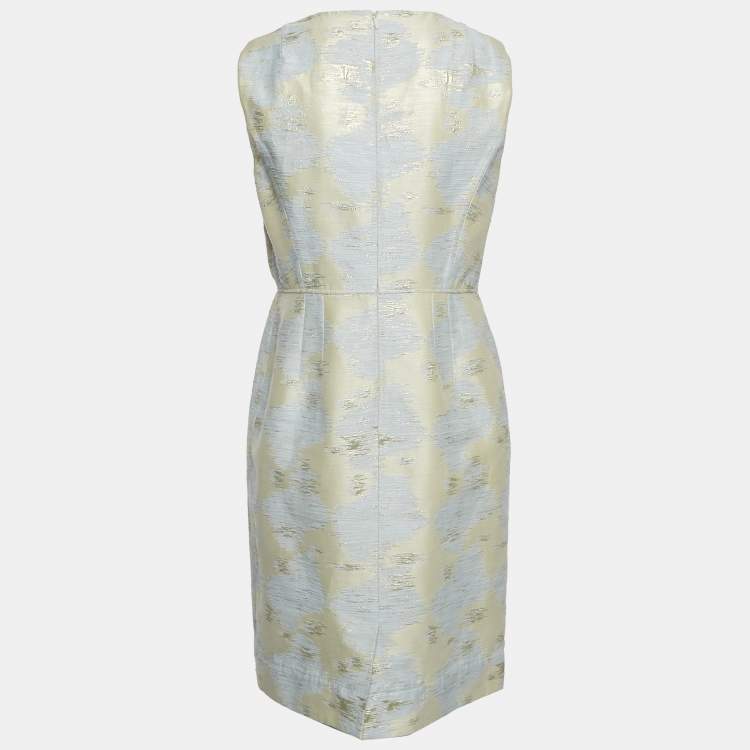Pre Owned Paule Ka Cream/Blue Lurex Jacquard Sleeveless Short Dress L