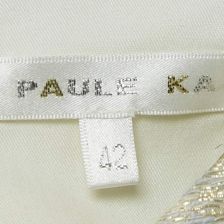 Pre Owned Paule Ka Cream/Blue Lurex Jacquard Sleeveless Short Dress L