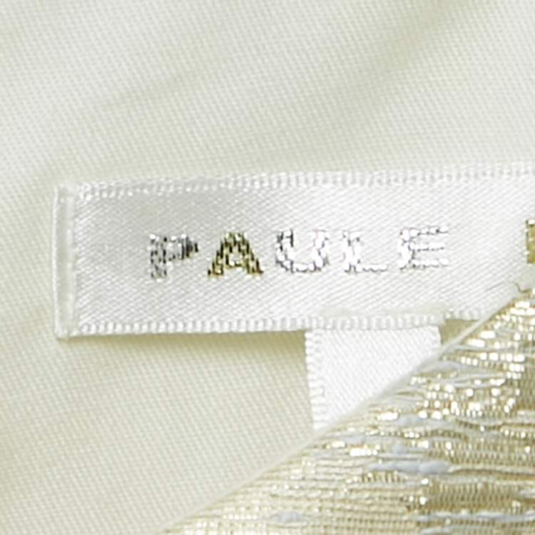 Pre Owned Paule Ka Cream/Blue Lurex Jacquard Sleeveless Short Dress L