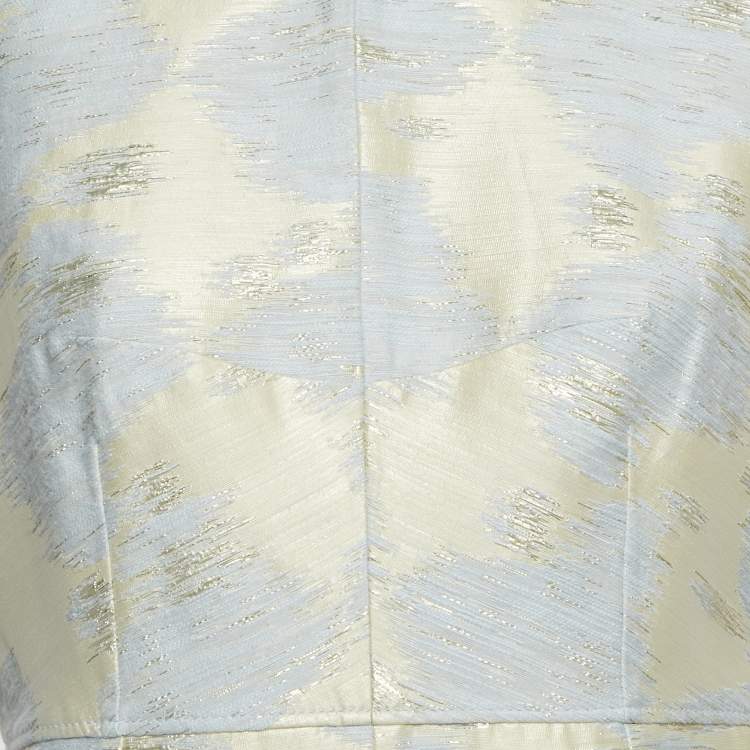 Pre Owned Paule Ka Cream/Blue Lurex Jacquard Sleeveless Short Dress L