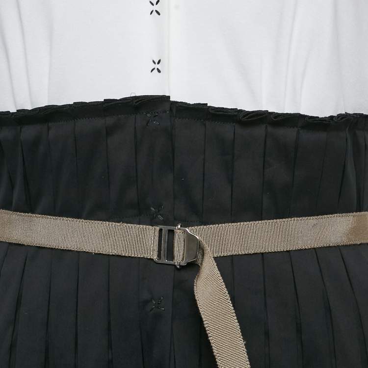 Pre Owned Paule Ka Black & White Cotton Pleated Detail Midi Dress M