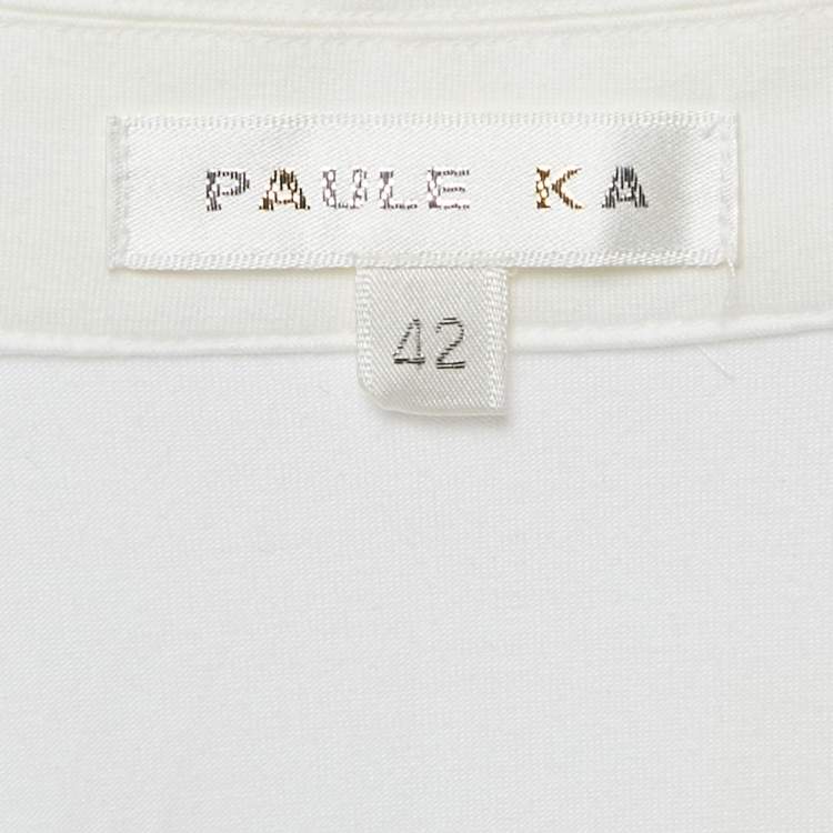 Pre Owned Paule Ka Black & White Cotton Pleated Detail Midi Dress M