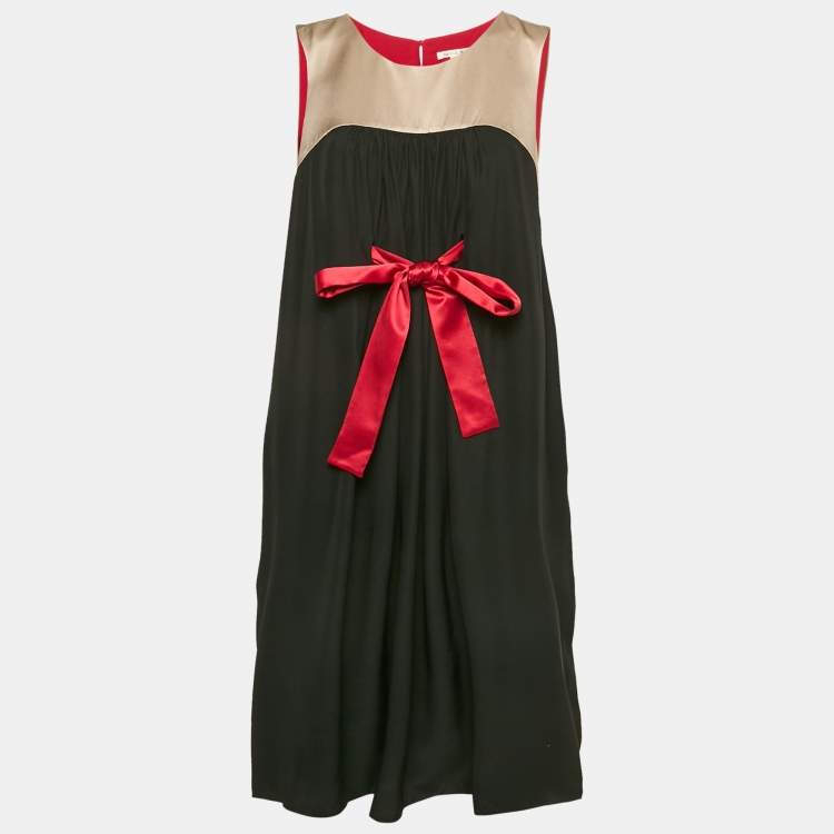 Pre Owned Paule Ka Black Gathered Silk Mini Sleeveless Shift Dress S