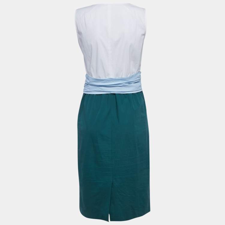Pre Owned Paule Ka White/Green Cotton Sleeveless Short Dress M