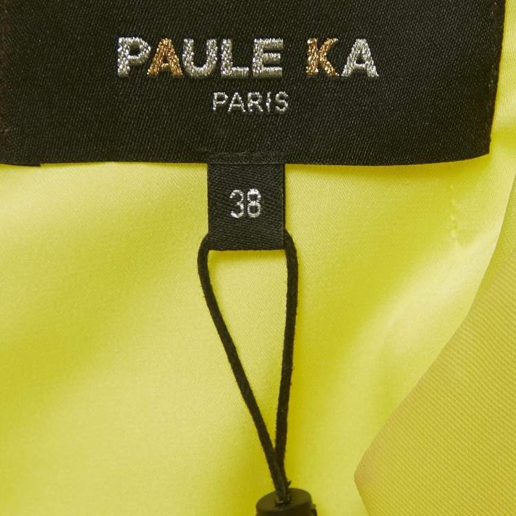 Pre Owned Paule Ka Yellow Feather Trim Taffeta Bow Detail  Midi Dress M 