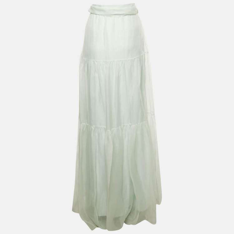 Pre Owned Paule Ka Mint Green Silk Organza Maxi Skirt L