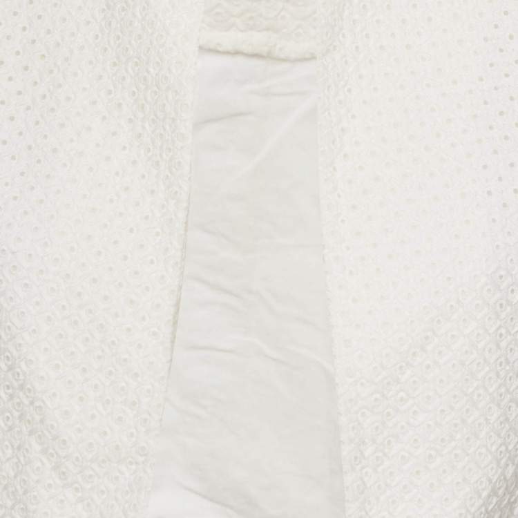 Pre Owned Paule Ka White Broderie Anglaise Cotton Crop Jacket L