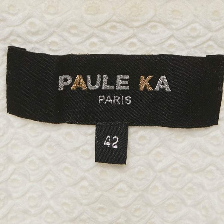 Pre Owned Paule Ka White Broderie Anglaise Cotton Crop Jacket L