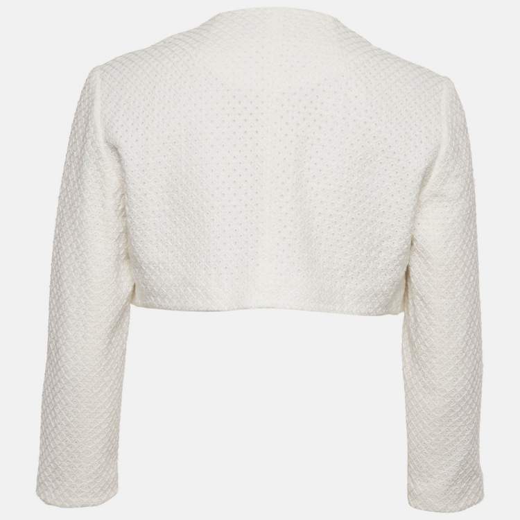 Pre Owned Paule Ka White Broderie Anglaise Cotton Crop Jacket L