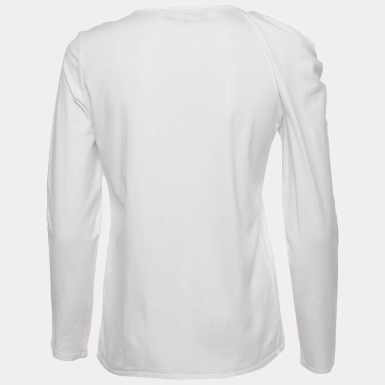 Pre Owned Paule Ka White Jersey Puff Sleeve Top L