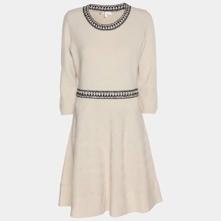 Pre Owned Paule Ka Off White/Black Knit Midi Dress M