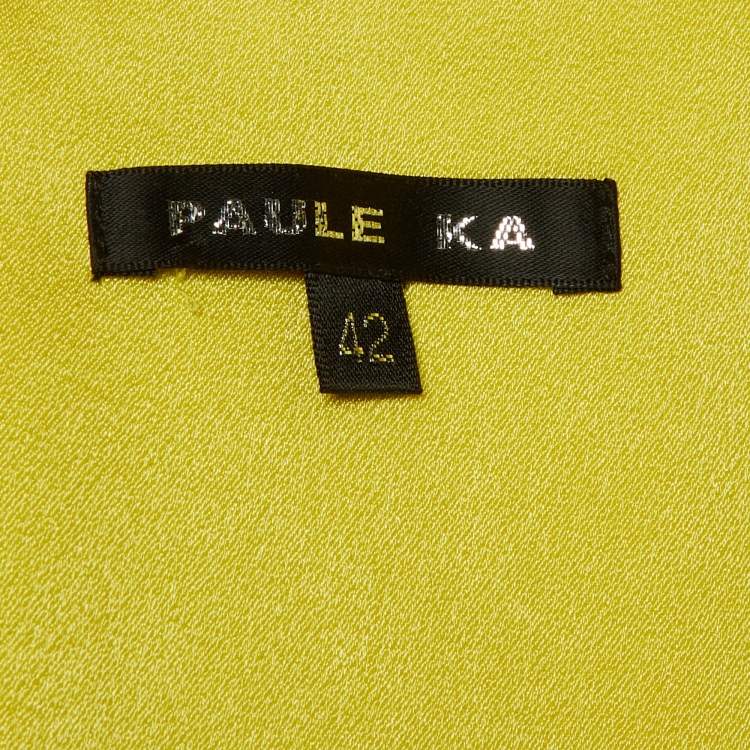 Pre Owned Paule Ka Yellow Crepe Bow & Asymmetric Frill Detail Strapless Maxi Dress L