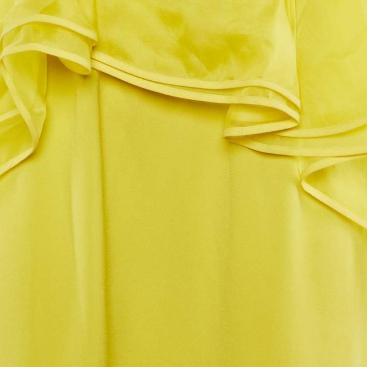 Pre Owned Paule Ka Yellow Crepe Bow & Asymmetric Frill Detail Strapless Maxi Dress L
