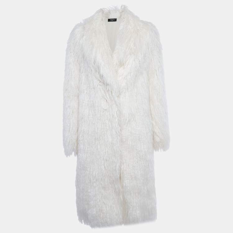 Pre Owned Paule Ka White Fur Open Front Coat M