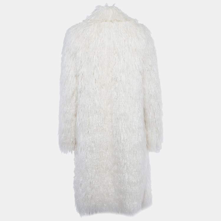Pre Owned Paule Ka White Fur Open Front Coat M