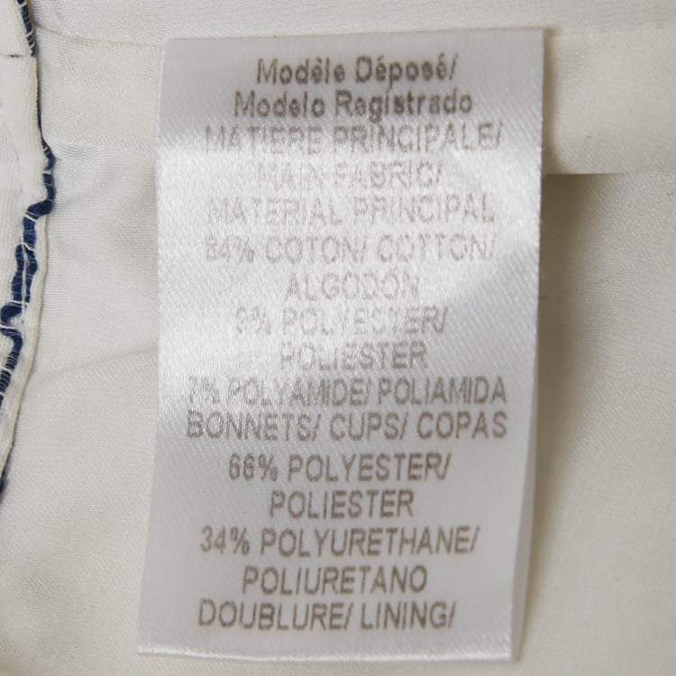 Pre Owned Paule Ka White/Blue Embroidered Stripe Cotton Top & Shorts Set L/M