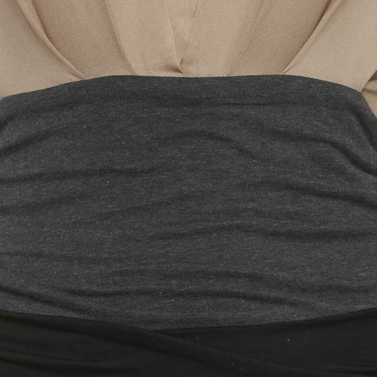 Pre Owned Paule Ka Beige/Black Satin and Jersey Ruche Top S