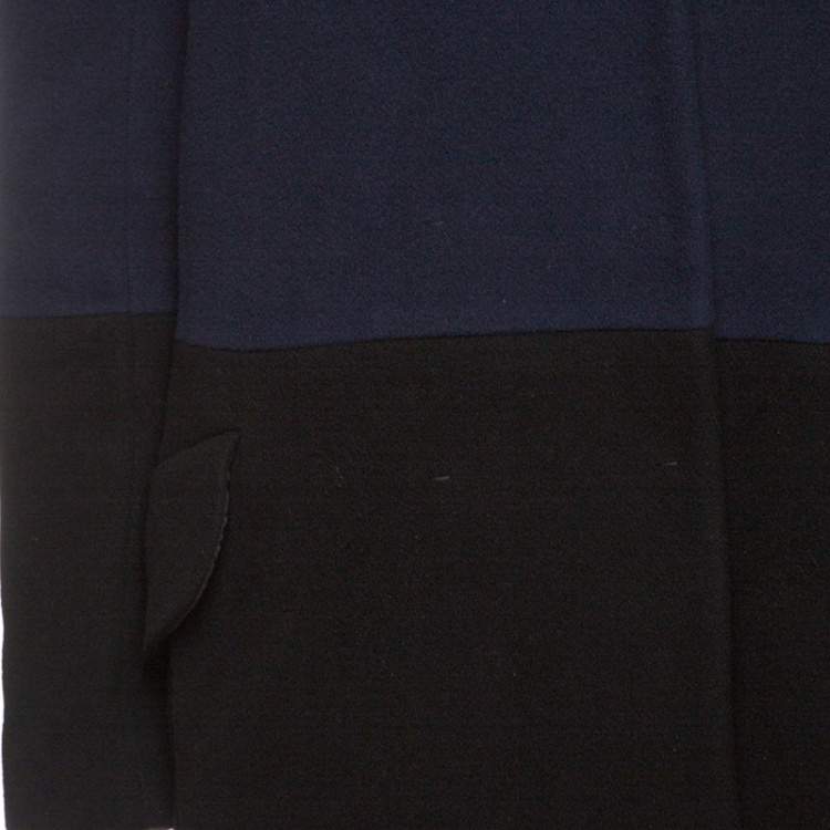 Pre Owned Paule Ka Navy Blue and Black Wool Rabbit Fur Collar Detail Coat S 