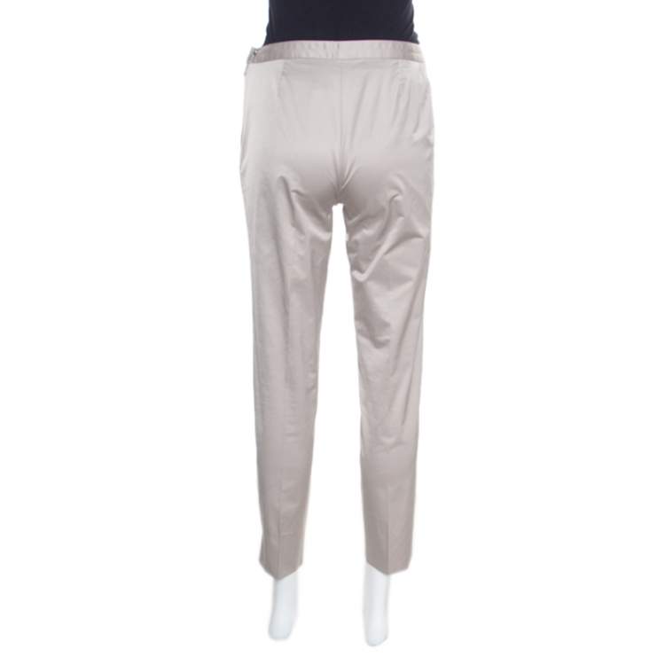 Pre Owned Paule Ka Beige Embroidered Waist Detail Cropped Pants M