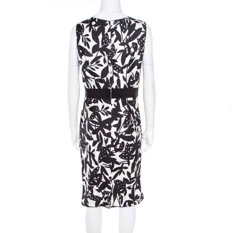 Pre Owned Paule Ka Monochrome Printed Silk Bow Detail Sleeveless Dress M