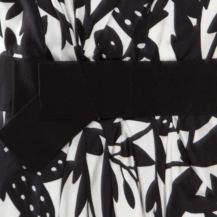 Pre Owned Paule Ka Monochrome Printed Silk Bow Detail Sleeveless Dress M