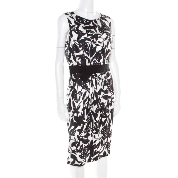 Pre Owned Paule Ka Monochrome Printed Silk Bow Detail Sleeveless Dress M