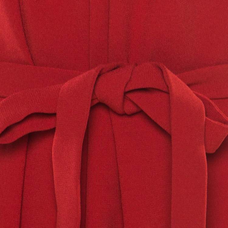Pre Owned Paule Ka Red Cutout Shoulder Detail Pleated Sleeveless Belted Dress M