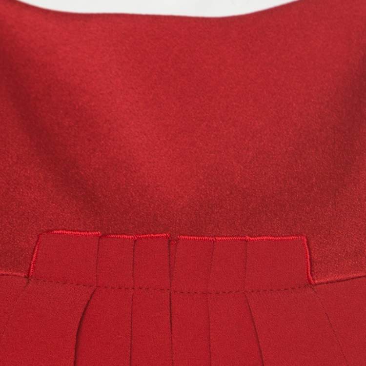 Pre Owned Paule Ka Red Cutout Shoulder Detail Pleated Sleeveless Belted Dress M