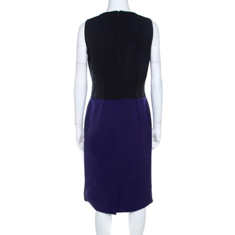 Pre Owned Paule Ka Black White and Purple Fitted Knee Length Dress M 