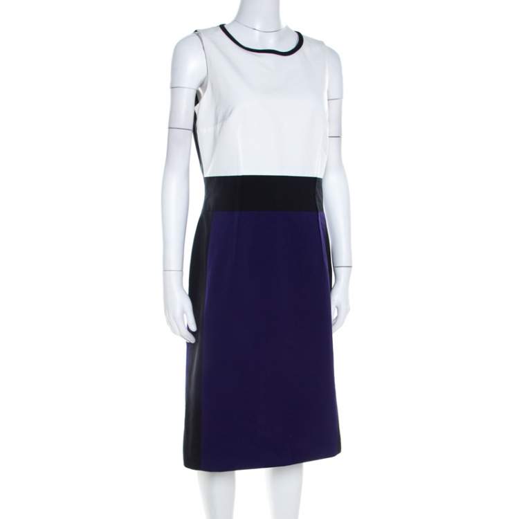 Pre Owned Paule Ka Black White and Purple Fitted Knee Length Dress M 