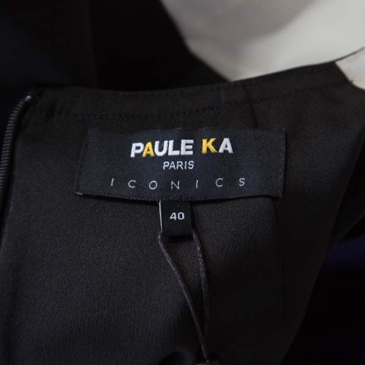 Pre Owned Paule Ka Black White and Purple Fitted Knee Length Dress M 