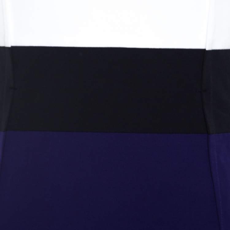 Pre Owned Paule Ka Black White and Purple Fitted Knee Length Dress M 