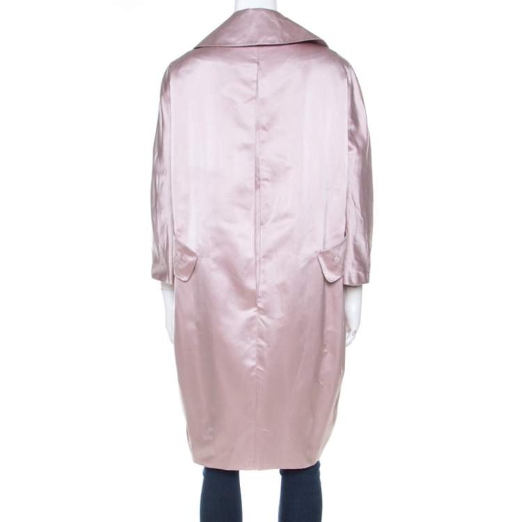 Pre Owned Paule Ka Beige Satin Three Quarter Sleeve Button Front Coat M