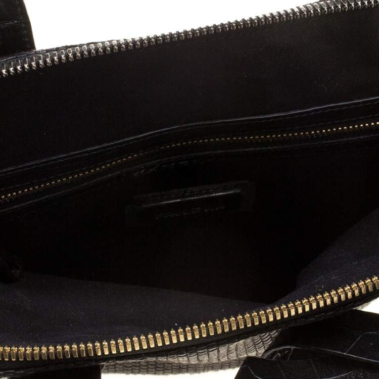 Pre Owned Paule Ka Black Croc Embossed Leather and Woven Straw Bow Satchel