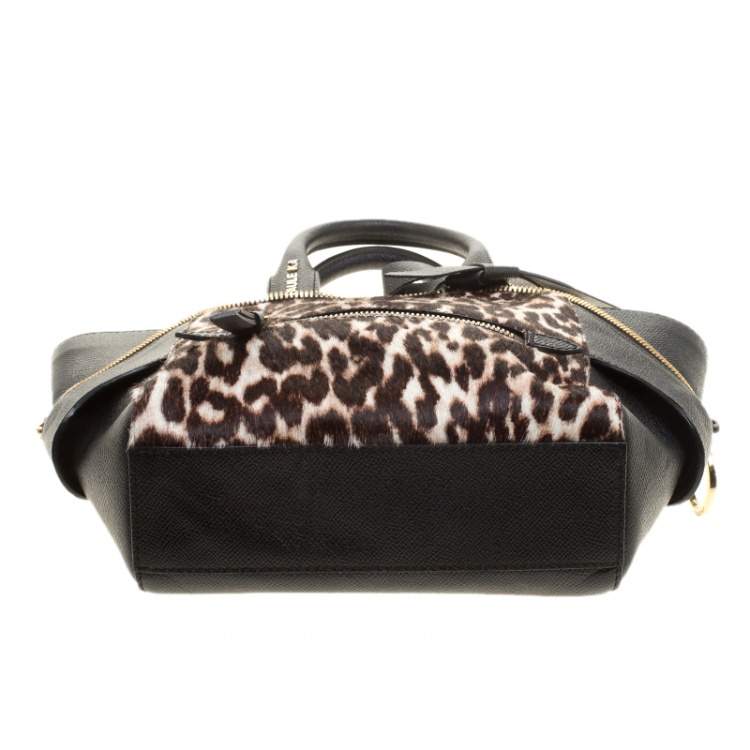 Pre Owned Paule Ka Black/Beige Leather and Leopard Print Calfhair Tote