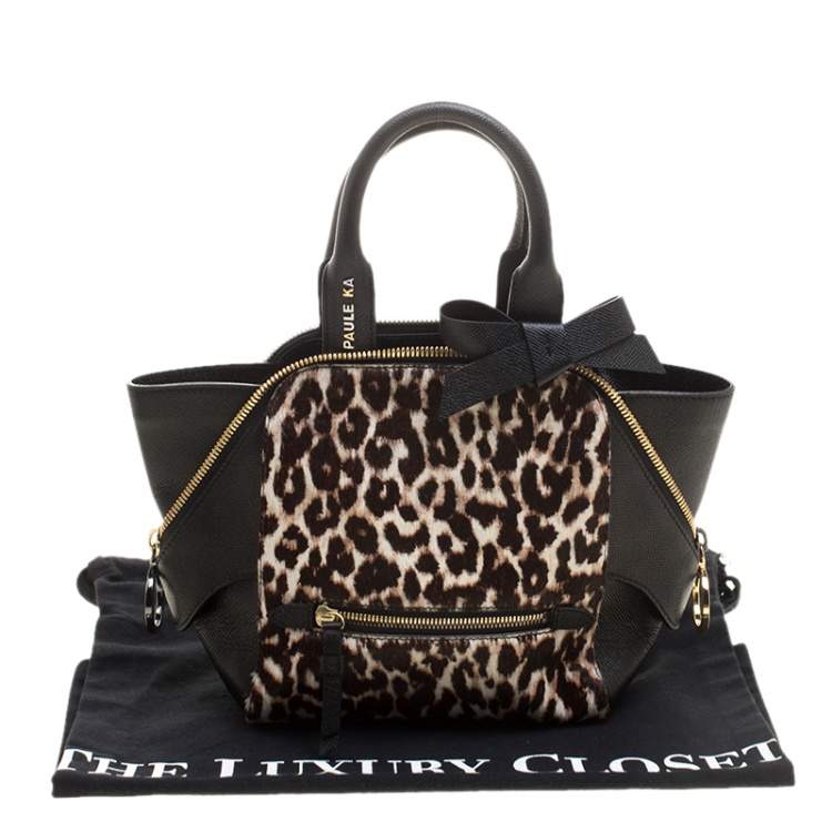 Pre Owned Paule Ka Black/Beige Leather and Leopard Print Calfhair Tote