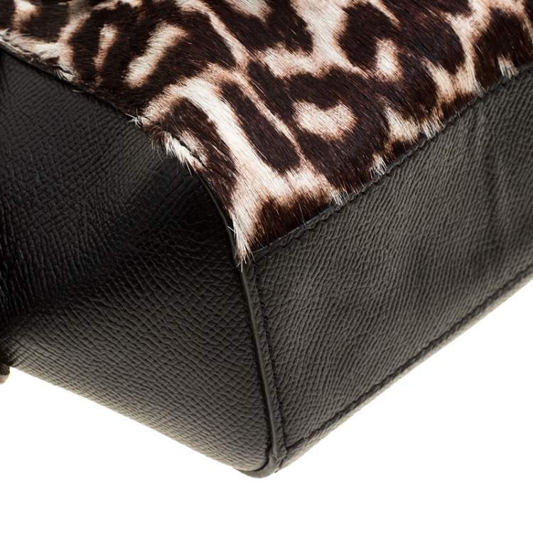 Pre Owned Paule Ka Black/Beige Leather and Leopard Print Calfhair Tote