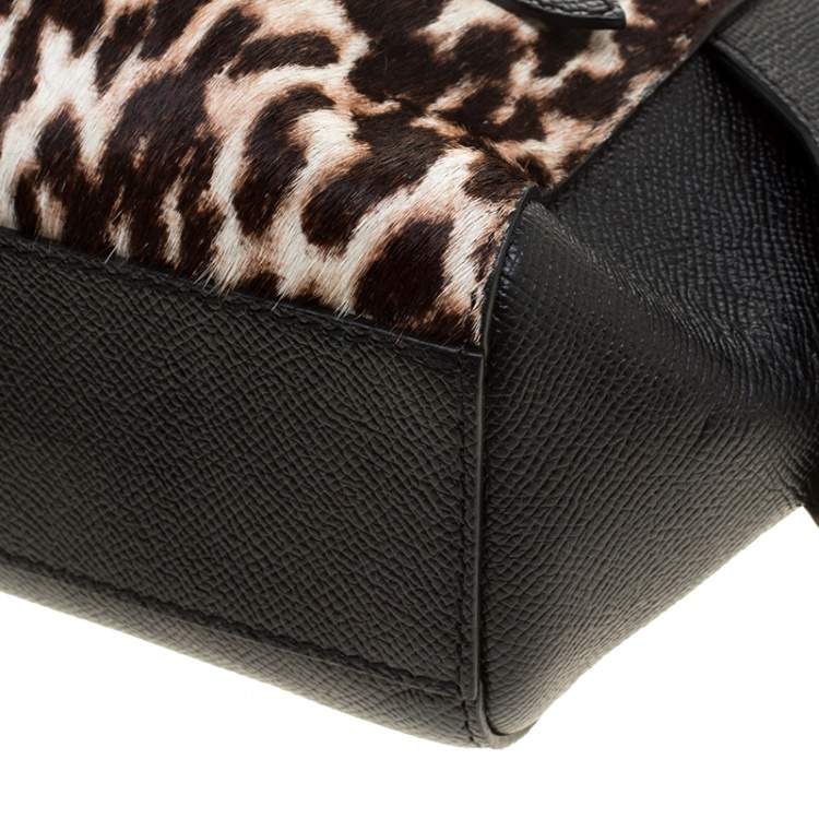 Pre Owned Paule Ka Black/Beige Leather and Leopard Print Calfhair Tote