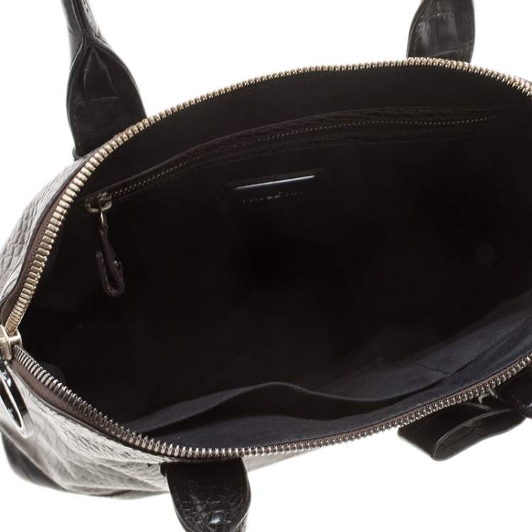 Pre Owned Paule Ka Brown/Black Croc Embossed Leather Bow Tote