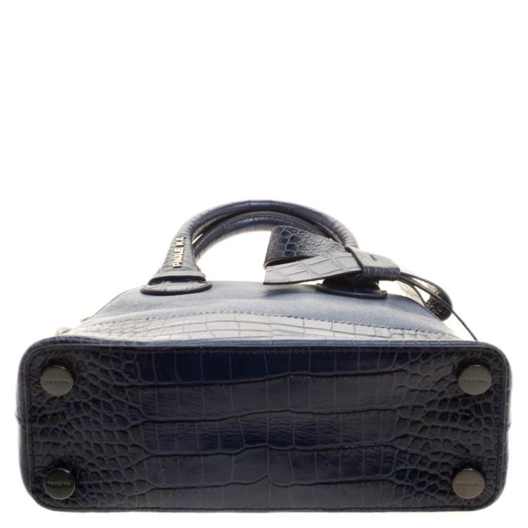 Pre Owned Paule Ka Blue Leather and Croc Embossed Leather Bow Tote