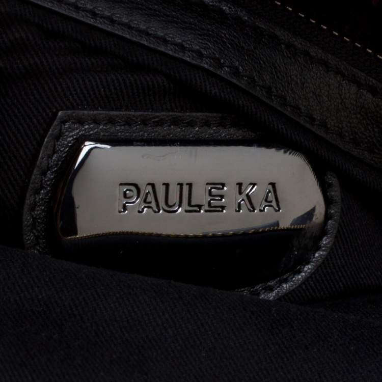 Pre Owned Paule Ka Blue Leather and Croc Embossed Leather Bow Tote