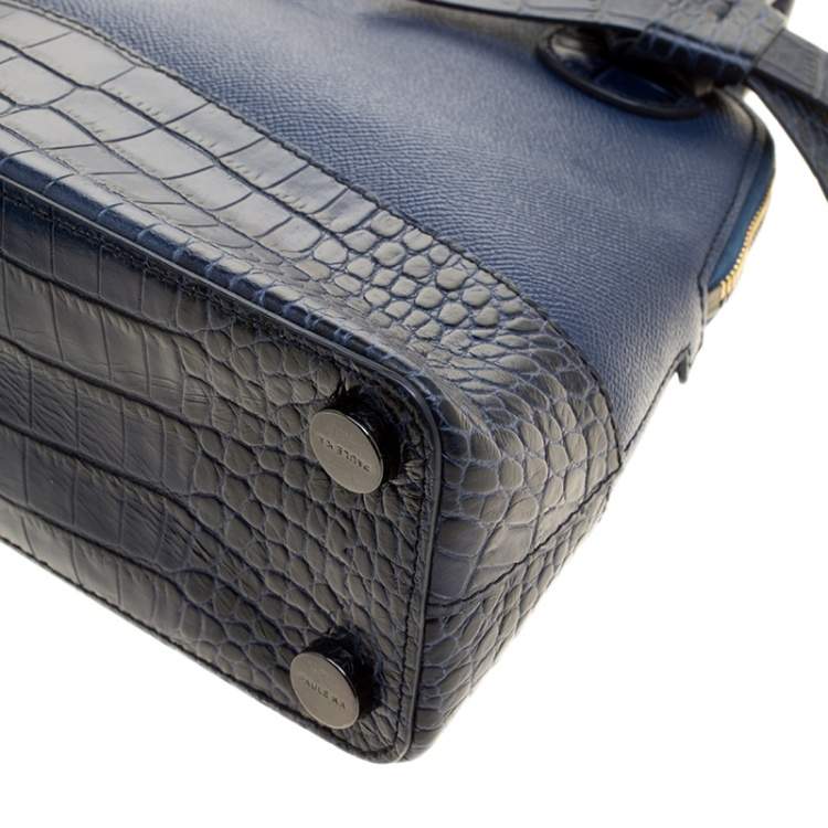 Pre Owned Paule Ka Blue Leather and Croc Embossed Leather Bow Tote